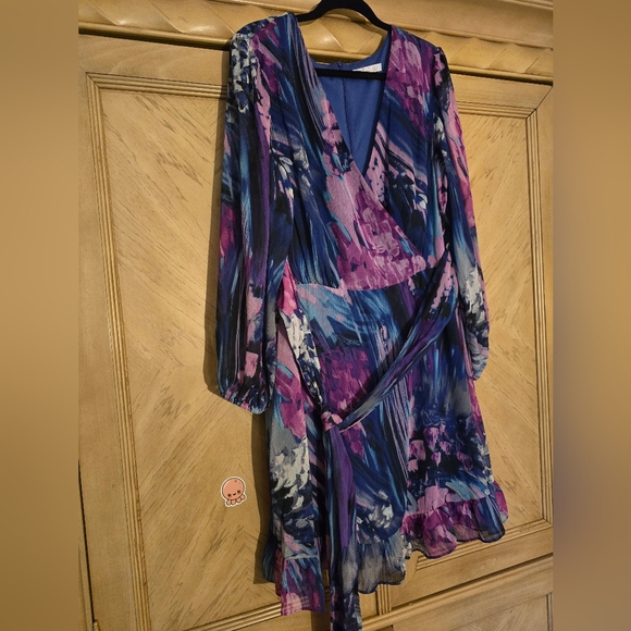 Bleecker 126 Faux Wrap Dress . Size 22 W. Purple/ Pink/ Blue/ White - Picture 7 of 16